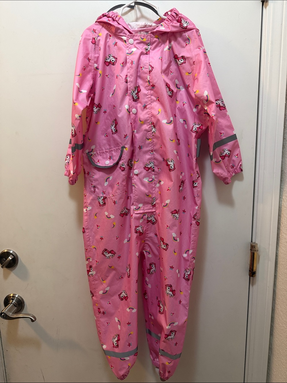 Pink Unicorn Print Kids Rain Coverall